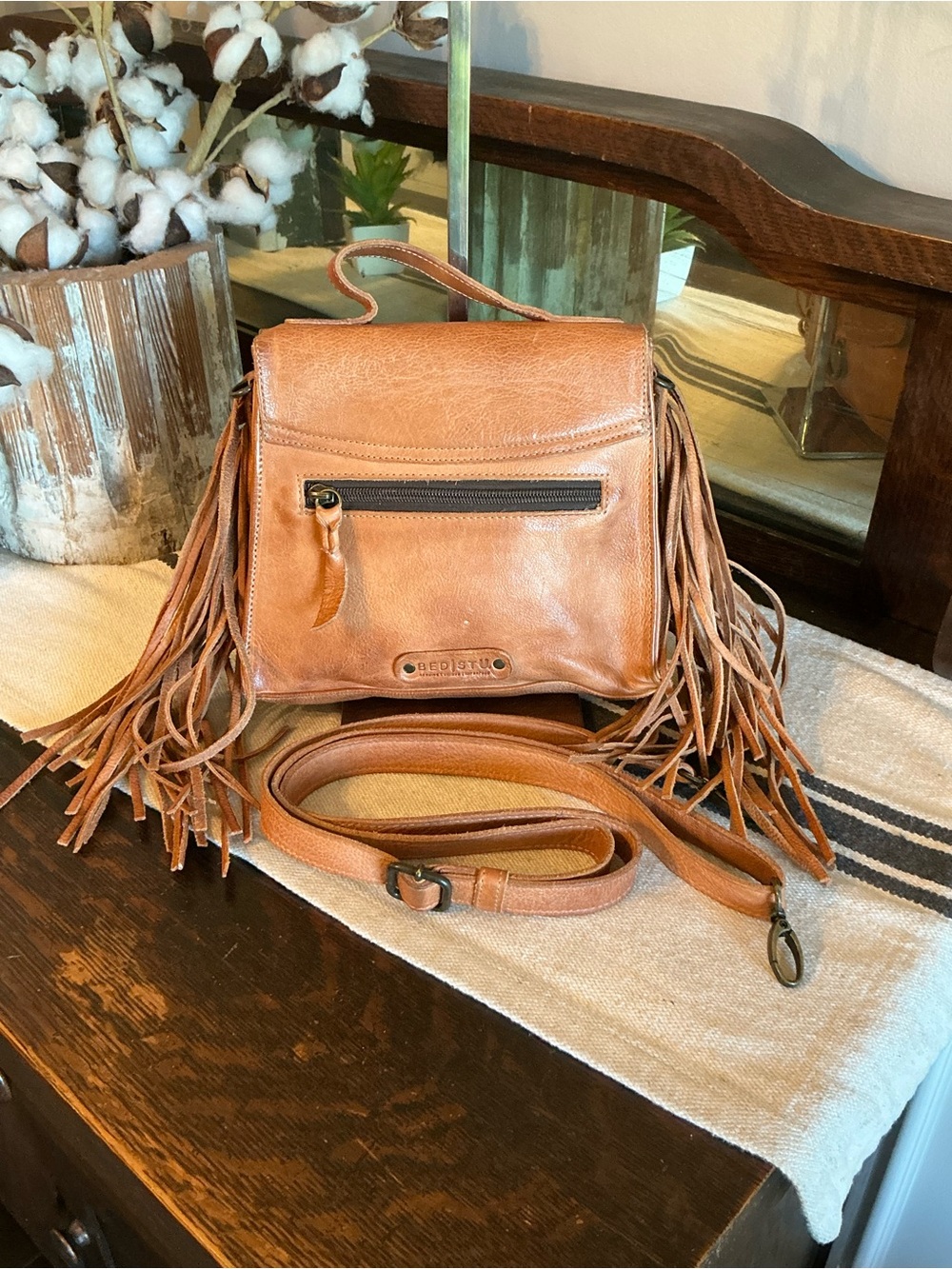 NWOT Bed Stu Fringe Leather Hidden Crossbody Bag Handbag Tan DD MSRP $245 - Picture 4 of 14
